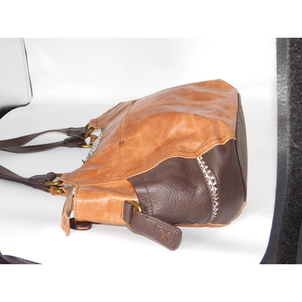 The Sak Womens Shoulder Bag Brown Tan Color Block Leather Handbag - Picture 5 of 8